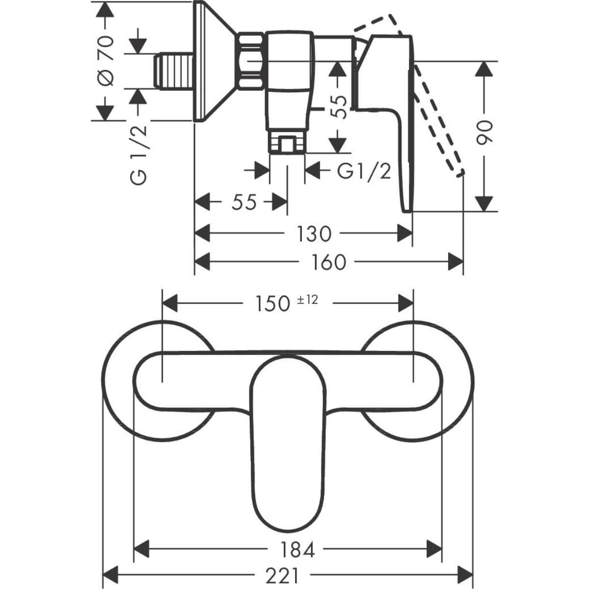 Hansgrohe Exposed Shower Valve Hansgrohe Vernis Blend Exposed 1 Outlet, 1 Handle Shower Valve in Chrome