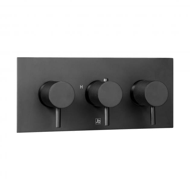 JTP Concealed Shower Valve Matt Black JTP VOS 2 Outlet, 3 Handle, Horizontal Concealed Thermostatic Shower Valve