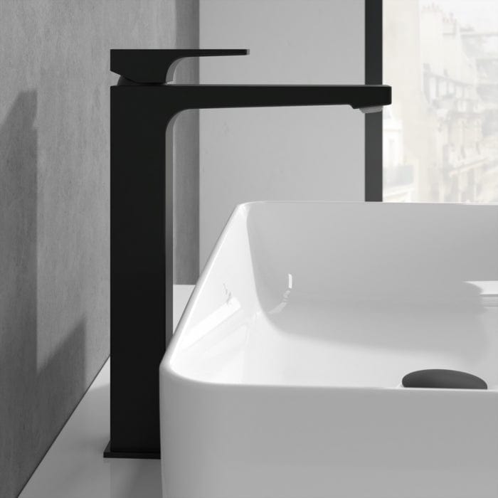 Villeroy & Boch Tall Basin Tap Matt Black Villeroy & Boch Architectura Square Tall  Basin Mixer Tap with Pop-Up Waste