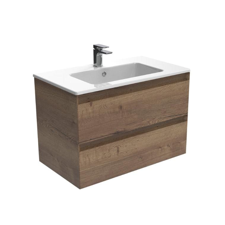 Saneux Wall Mounted Unit English Oak / 3 Hole Saneux Uni Vanity Unit With Basin - 800 x 470mm - Two Drawer - Wall Mounted