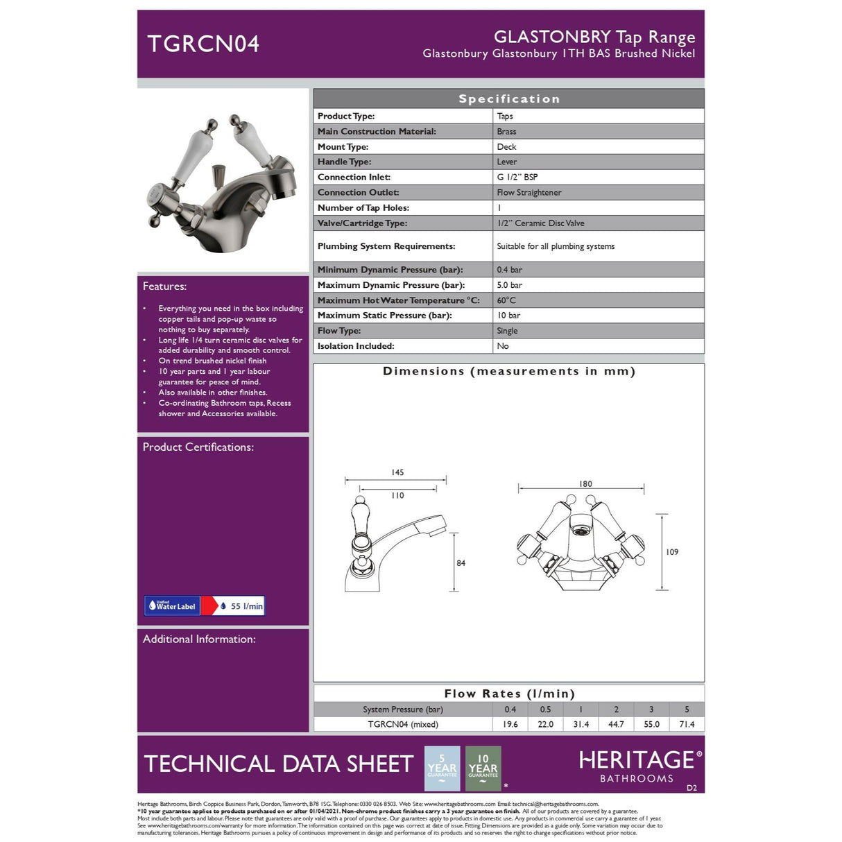 Heritage Glastonbury Mono Basin Mixer Tap