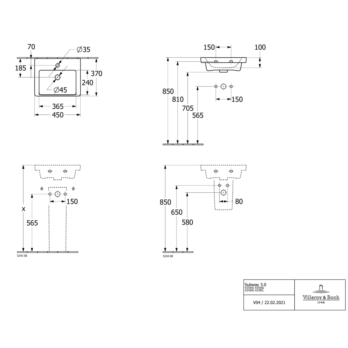 Villeroy & Boch Cloakroom Basin Villeroy & Boch Subway 3.0 Cloakroom Basin with Overflow in White Alpin