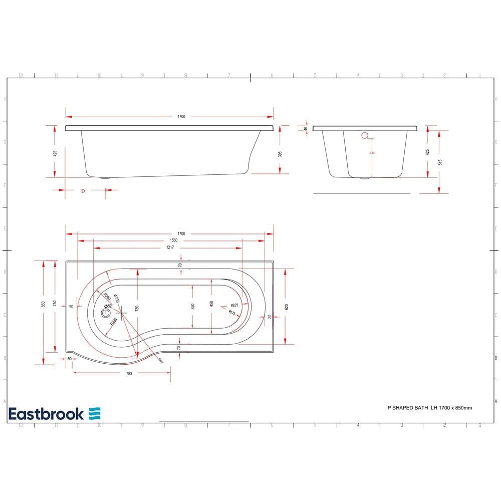 Eastbrook P-Shaped Shower Bath Eastbrook Shannon P-Shape Shower Bath
