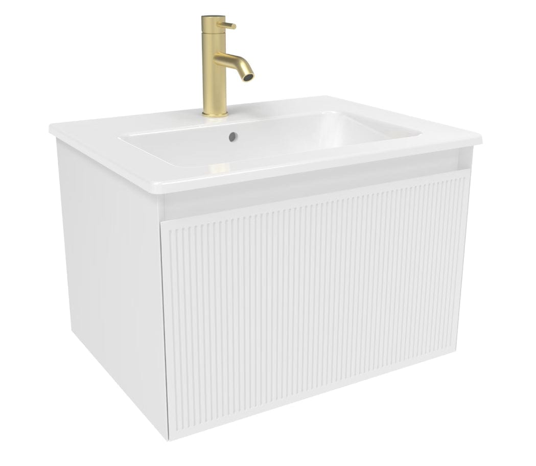 Saneux Wall Mounted Vanity Unit Matte White / 1 Hole Saneux Monument Vanity Unit With Basin - 600 x 470mm - One Drawer - Wall Mounted