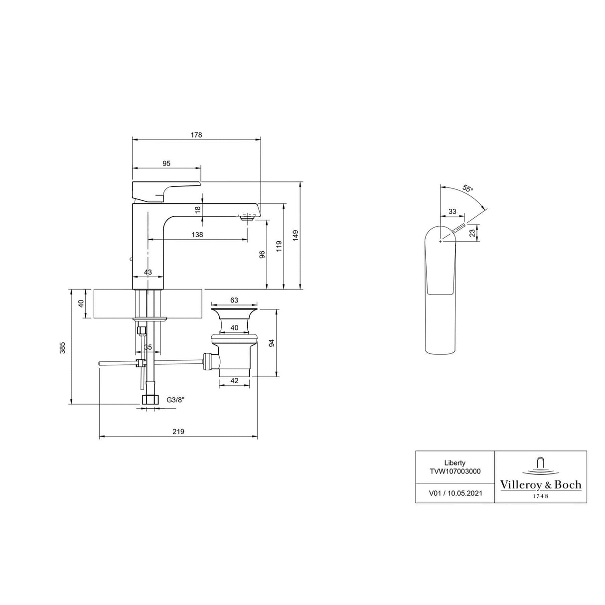 Villeroy & Boch Mono Basin Tap Villeroy & Boch Liberty Single Lever Basin Mixer Tap with Pop-Up Waste in Chrome