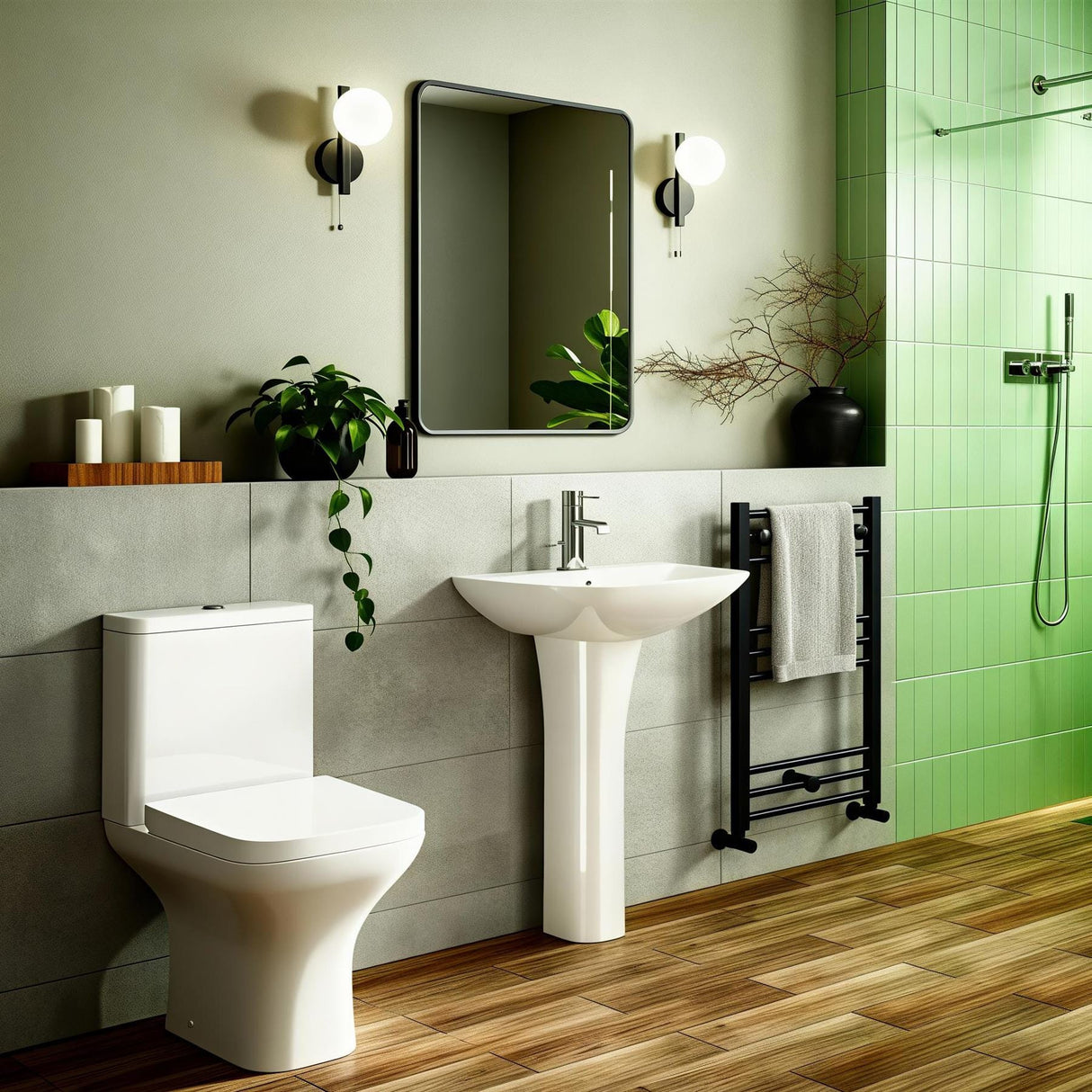 Aquarius Bathrooms Close Coupled Toilet Aquarius Sequoia Close Coupled Short Projection Open Back Rimless Toilet with Wrapover Soft Close Seat