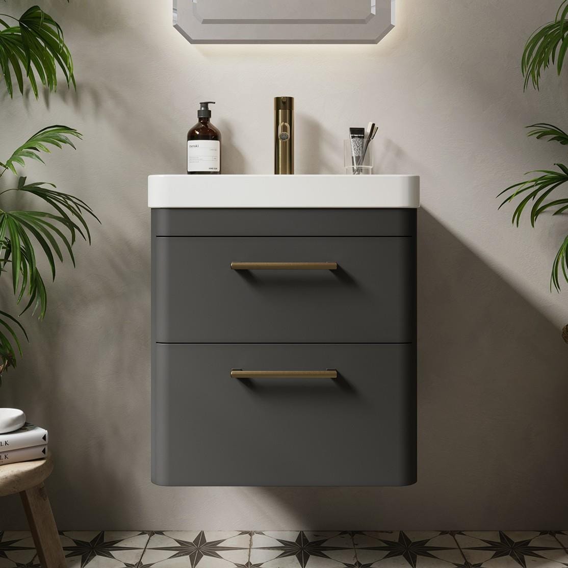 Saneux Wall Mounted Unit Matte Anthracite / 1 Hole Saneux Hyde Vanity Unit With Basin - 500 x 460mm - Two Drawer - Wall Mounted