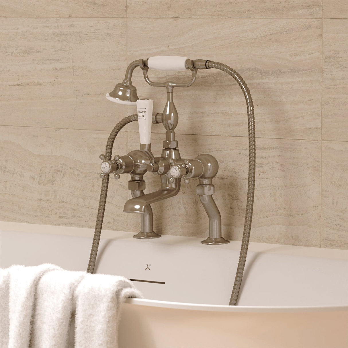 Crosswater Bath Shower Mixer Brushed Nickel Crosswater Belgravia Crosshead Bath Shower Mixer with Shower Kit