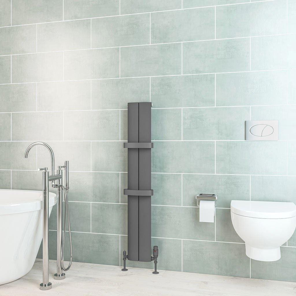 Eastbrook Panel Radiator 1200 x 185mm / Electric Only Eastbrook Berlini Straight Vertical Aluminium Radiator in Matt Anthracite