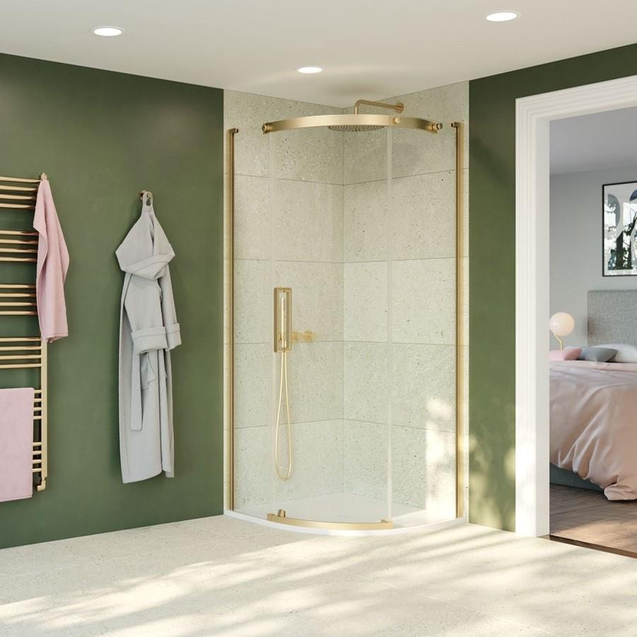 Crosswater Quadrant Shower Enclosure Brushed Brass / 900 x 900mm / Left Hand Crosswater Optix Single Door Quadrant Shower Enclosure