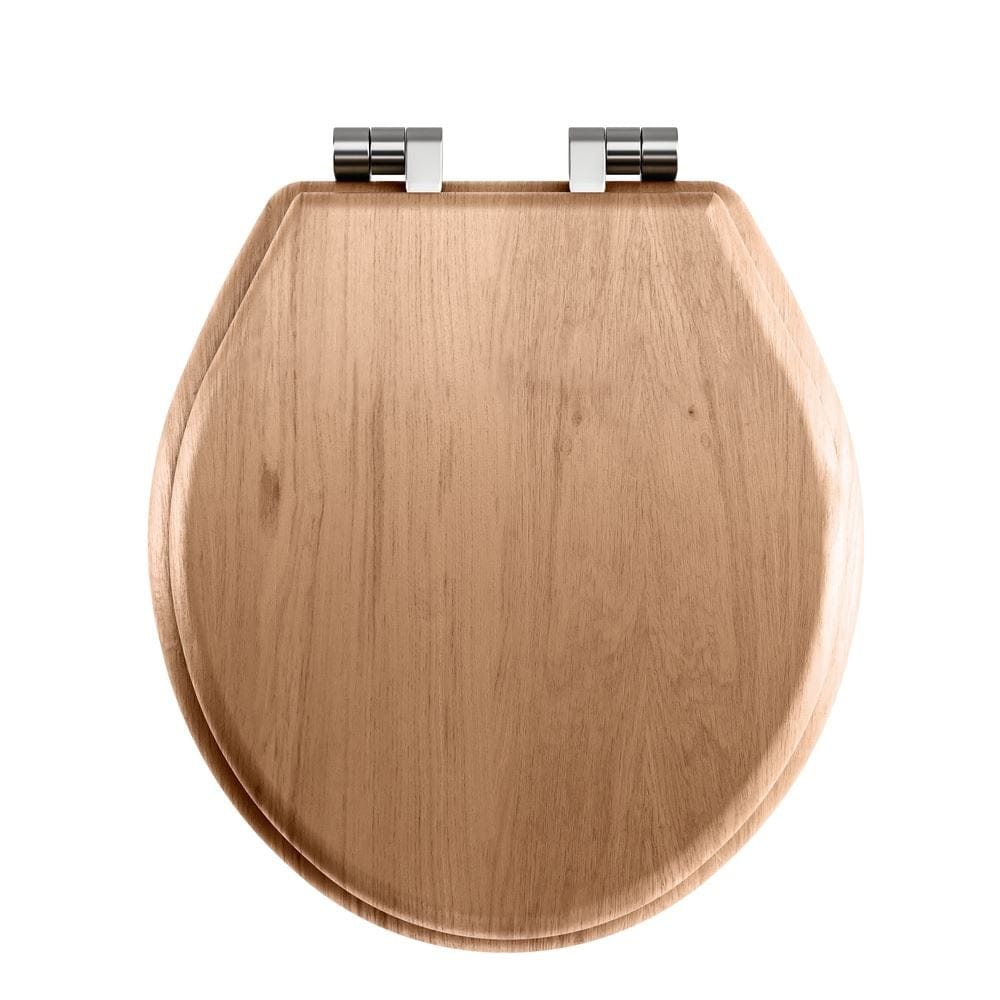 Imperial Toilet Seat Chrome Imperial Oval Solid Wood Toilet Seat in Natural Oak with Soft Close Hinges