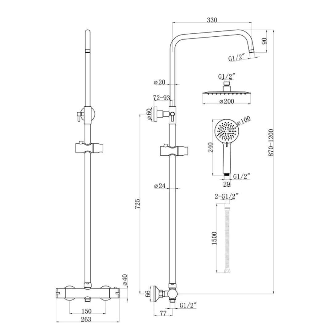 Aquarius Bathrooms Exposed Shower Set Aquarius Exposed Thermostatic Bar Shower Overhead and Handheld Shower in Matt Black