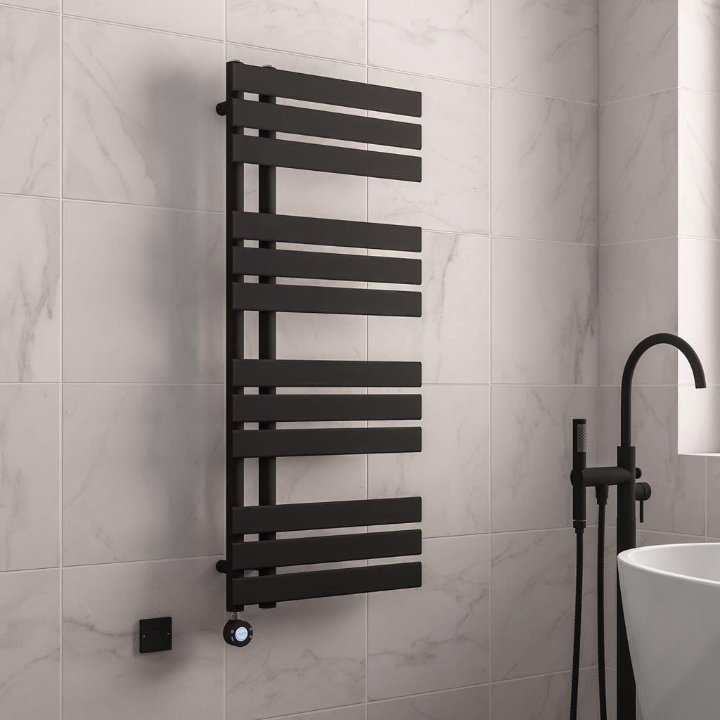 Eastbrook Designer Towel Radiator Matt Black Eastbrook Brockworth All Electric Vertical Designer Towel Rail