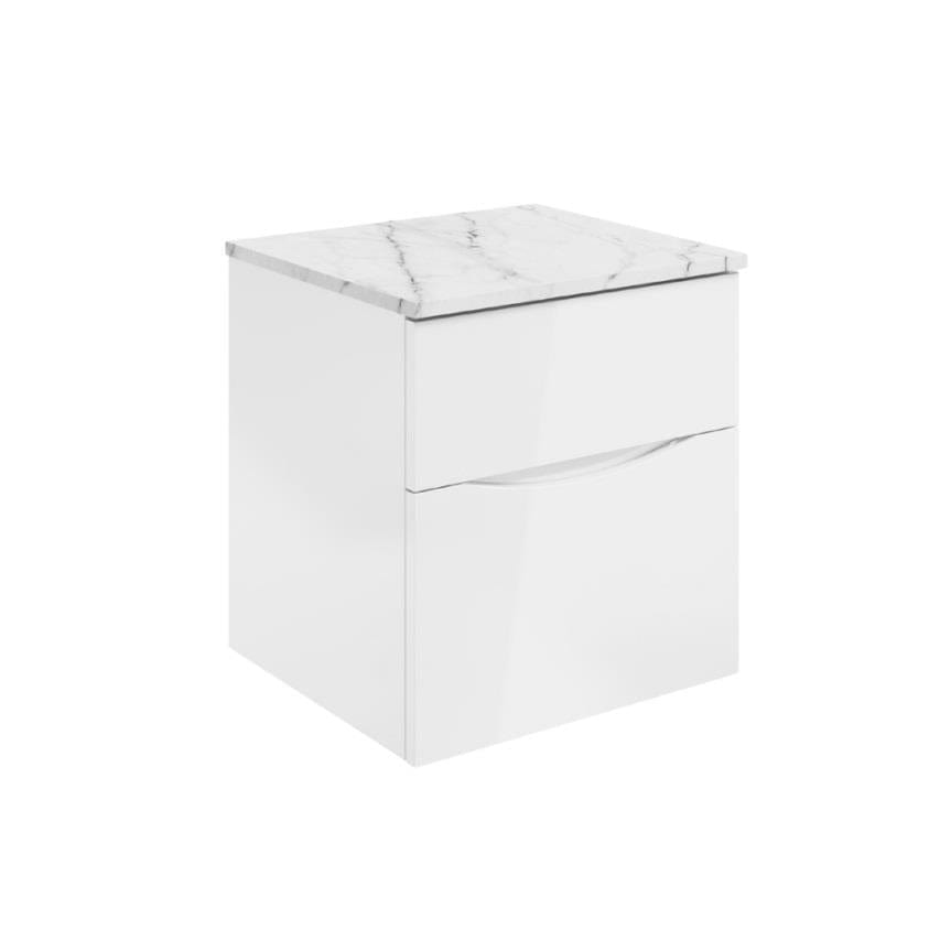Crosswater Wall Mounted Vanity Unit White Gloss / Carrara Marble Effect / 500mm Crosswater Glide II 2 Drawer Vanity Unit with Worktop