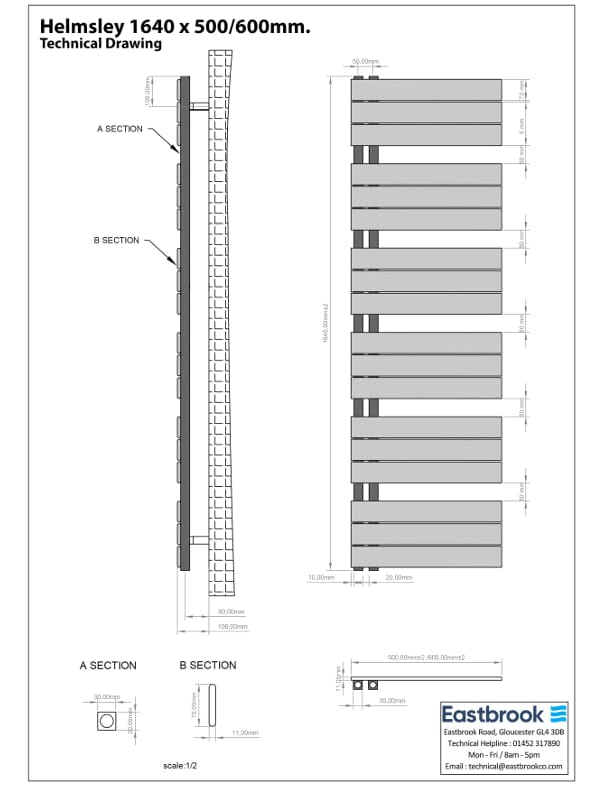 Eastbrook Designer Towel Radiator Eastbrook Helmsley Straight Vertical Designer Towel Rail in Matt Grey