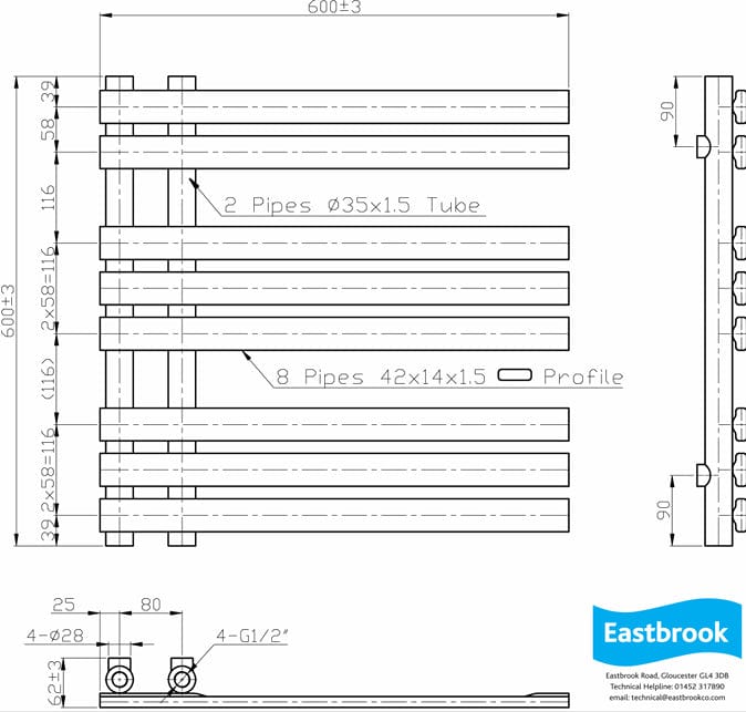 Eastbrook Designer Towel Radiator Eastbrook Leonardo Straight Vertical Heated Towel Rail in Chrome