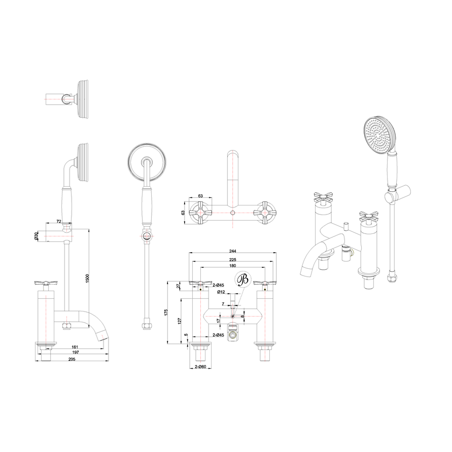 Burlington Riviera Bath Shower Mixer Tap with Shower Handset