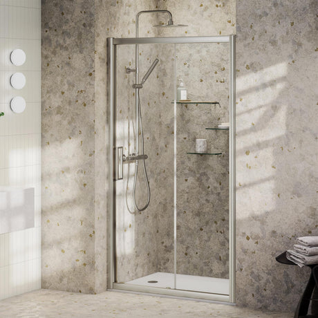 Aquarius Sliding Shower Door Silver / 1600mm Aquarius Pluvia 8mm Sliding Shower Door