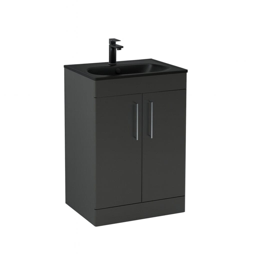Imex Floor Standing Vanity Unit Matt Black / Black Imex Croma Floor Standing Double Door 600mm Vanity Unit with 1 Tap Hole Basin