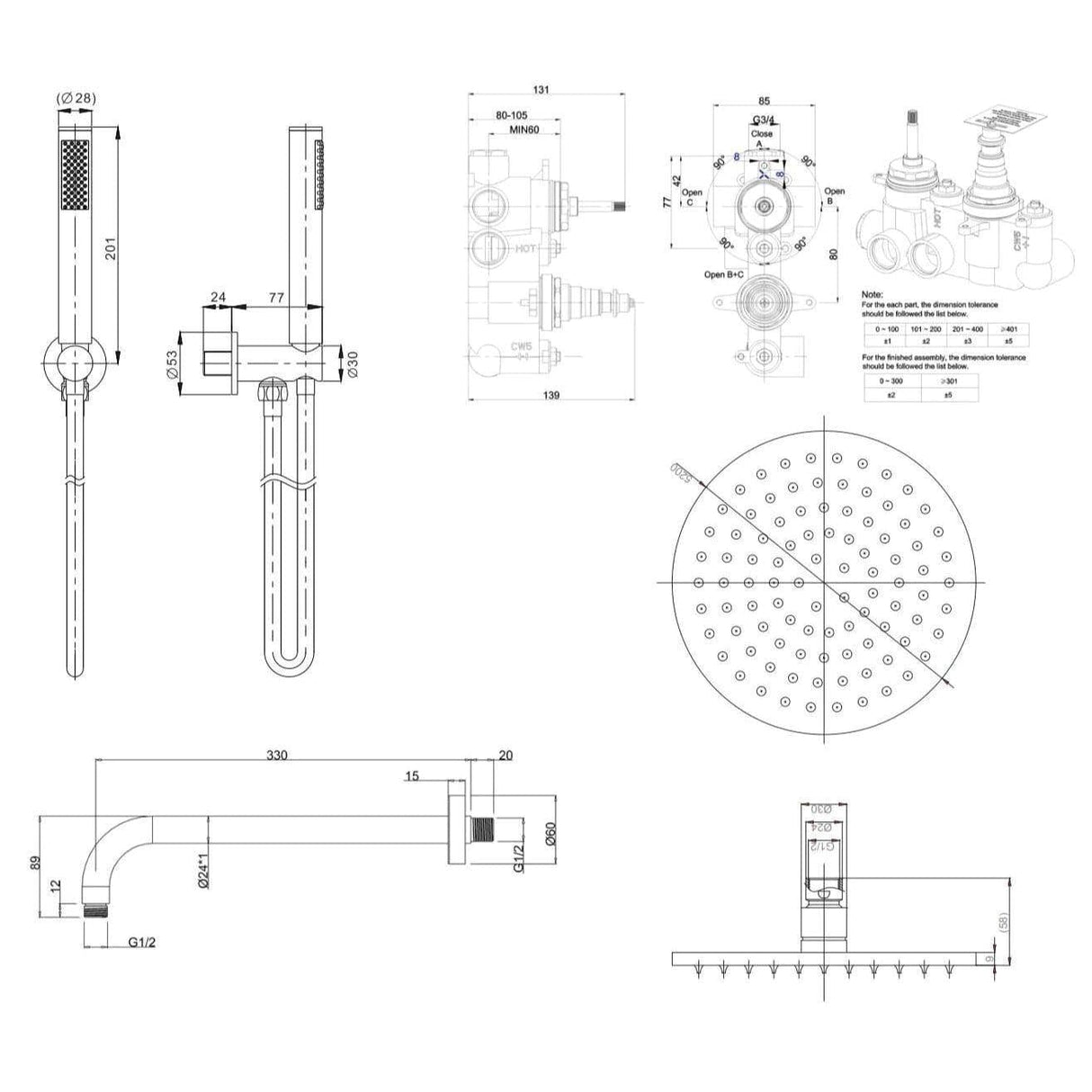 Crosswater Concealed Shower Set Crosswater MPRO 2 Outlet 2 Handle Thermostatic Shower Valve with Kit