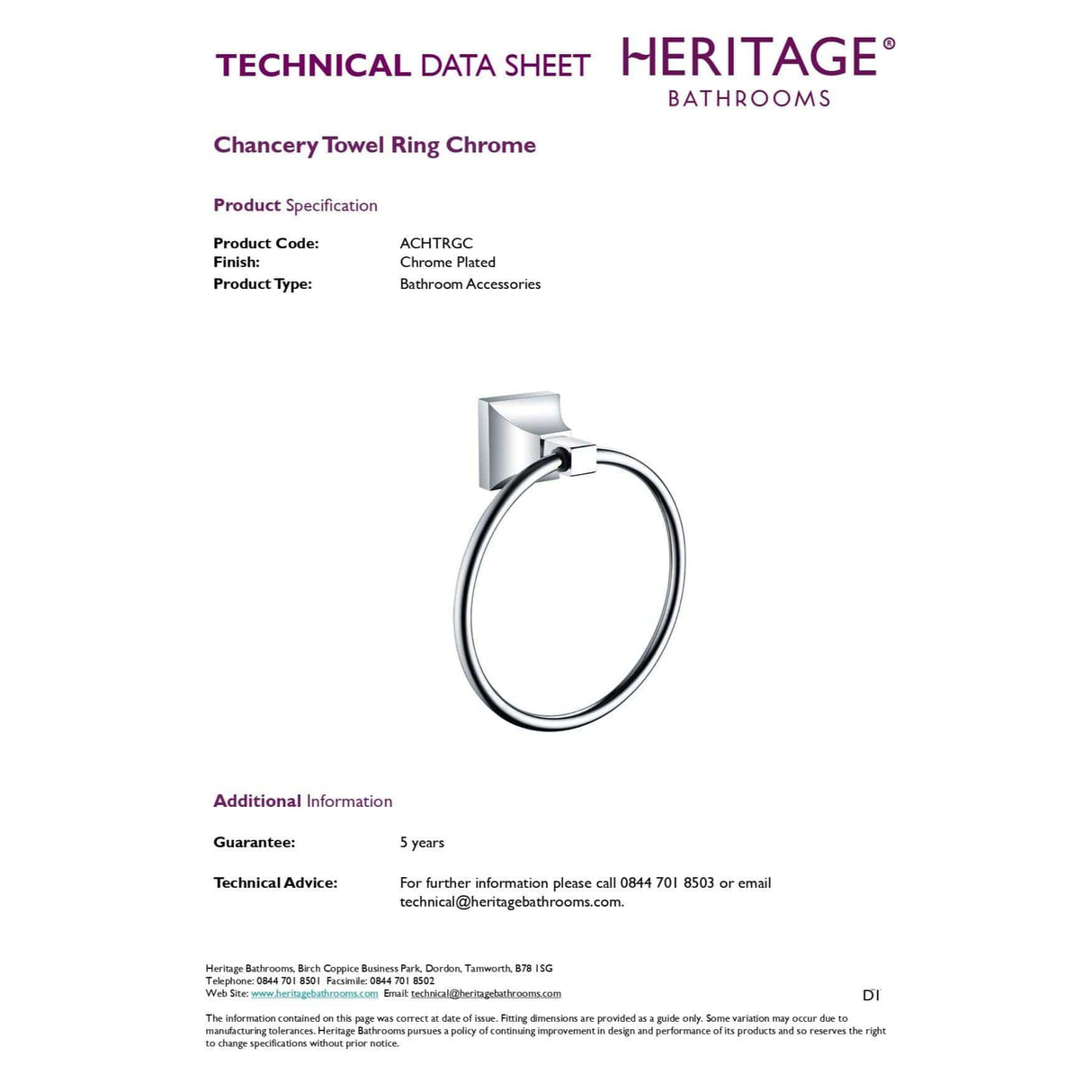 Heritage Towel Rails and Rings Heritage Chancery Towel Ring in Chrome