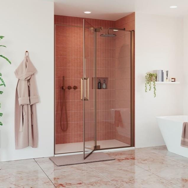 Crosswater Pivot Shower Door Brushed Bronze / 1400mm Crosswater Optix 10 10 Pivot Shower Door with Inline Panel