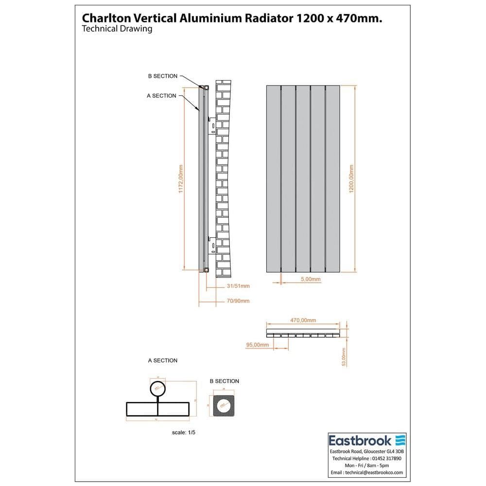 Eastbrook Panel Radiator Eastbrook Charlton Vertical Aluminium Designer Radiator in Matt Anthracite
