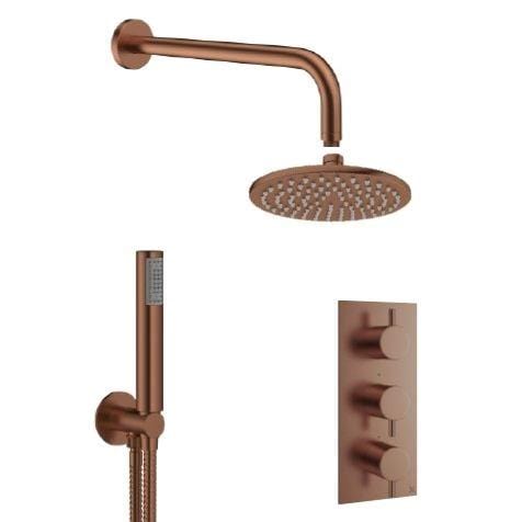 Crosswater Concealed Shower Set Brushed Bronze / 300mm Shower Head Crosswater MPRO 2 Outlet 3 Handle Thermostatic Shower Valve with Kit