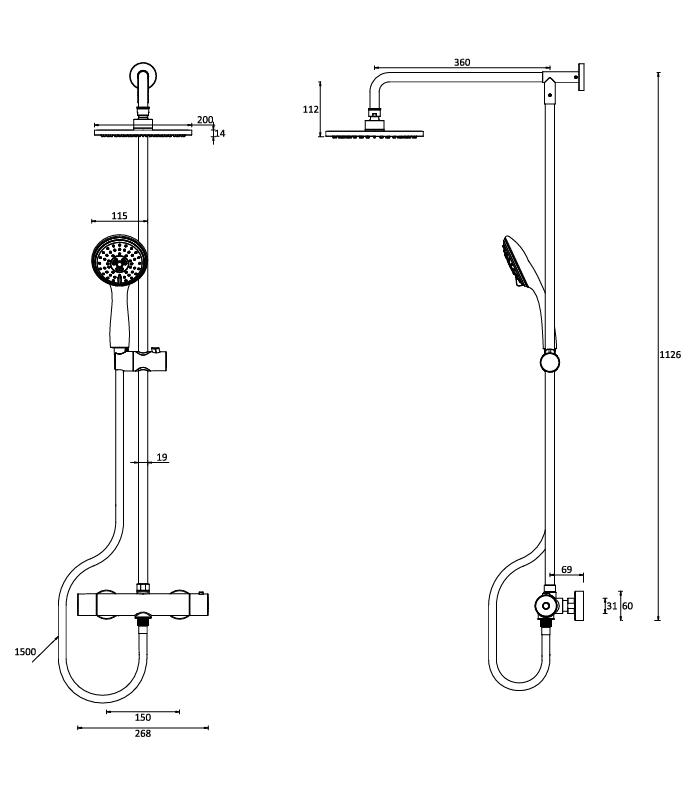 Crosswater Crosswater Fusion Exposed Shower Valve with Fixed Shower Head & Three Mode Handset in Chrome