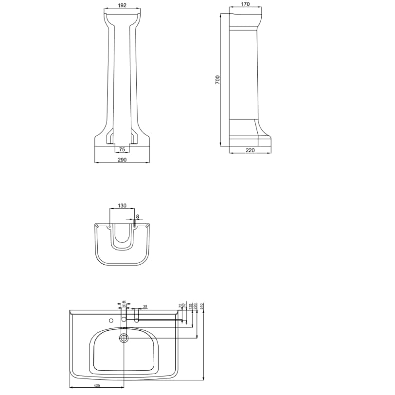 Burlington Guild Basin with Pedestal or Washstand