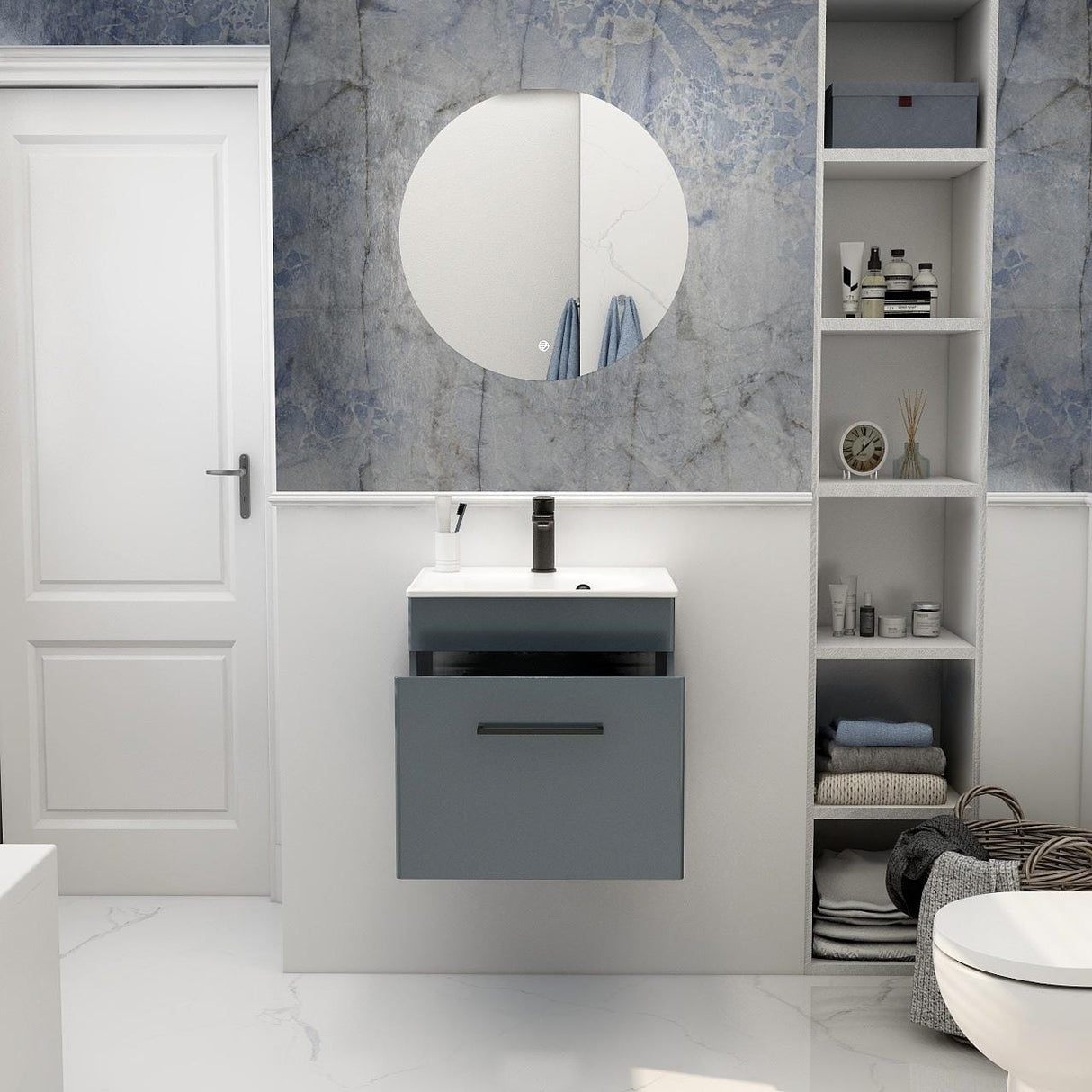 Imex Wall Mounted Vanity Unit Steel Blue / White Imex Croma Wall Mounted Single Drawer 500mm Vanity Unit with 1 Tap Hole Basin