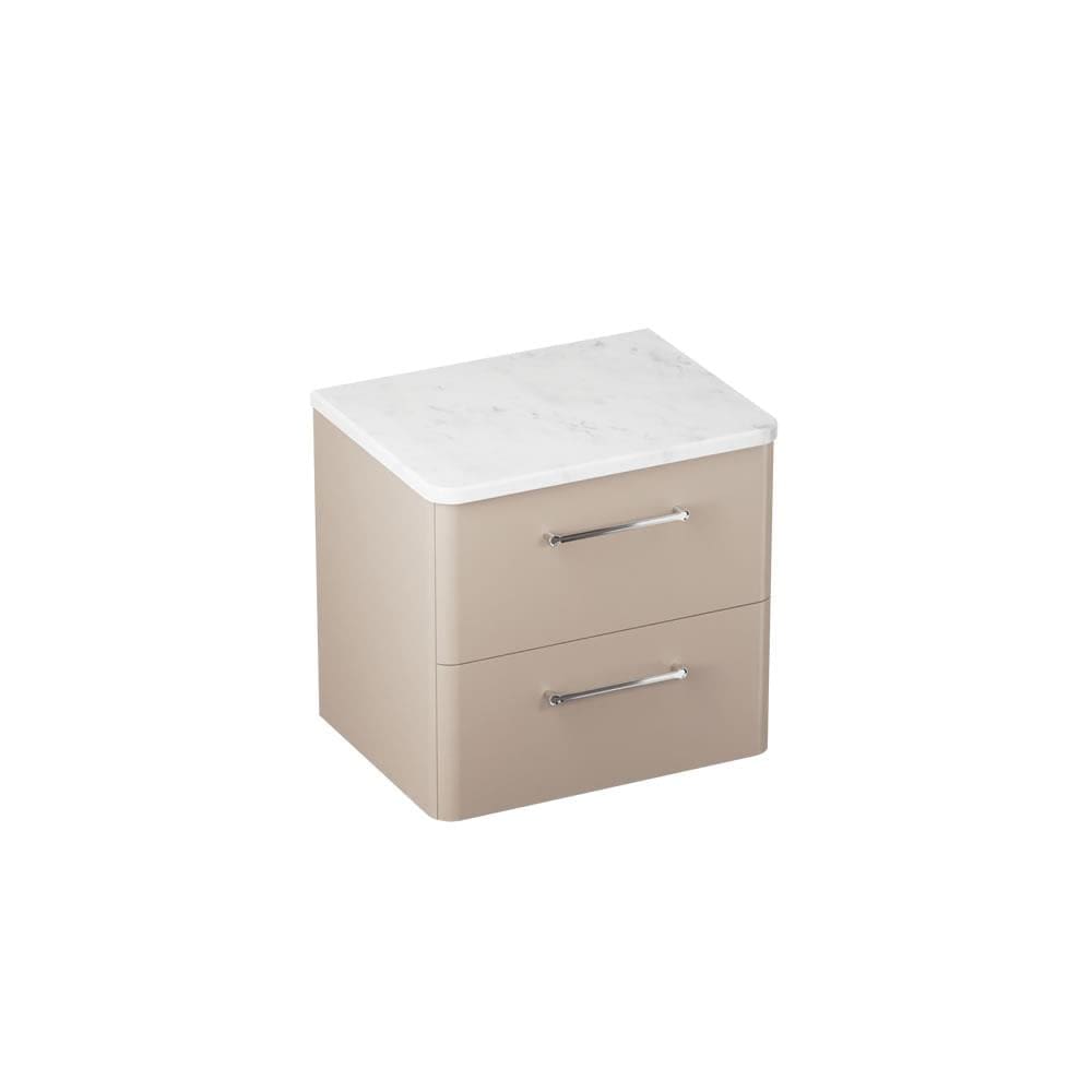 Britton Wall Mounted Vanity Unit Warm Beige / Carrara Marble Effect Worktop / Chrome Britton Camberwell Wall Mounted 600mm Vanity Unit with Basin or Worktop