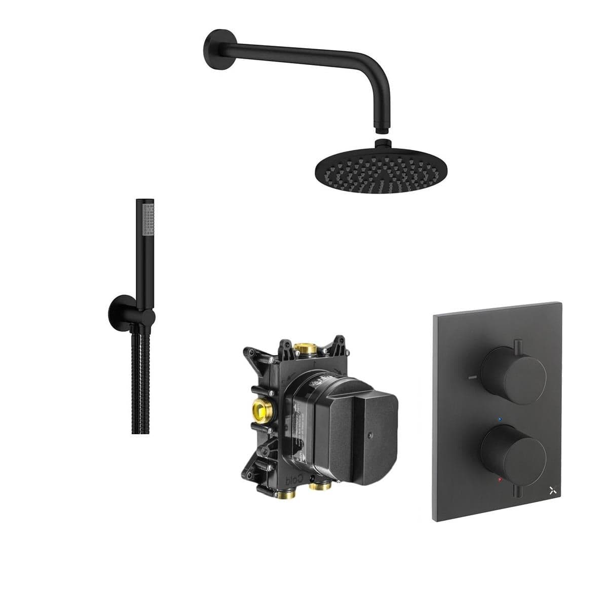 Crosswater Concealed Shower Set Matt Black / 300mm Shower Head Crosswater Crossbox 2 Handle 2 Outlet Shower Bundle Version 2