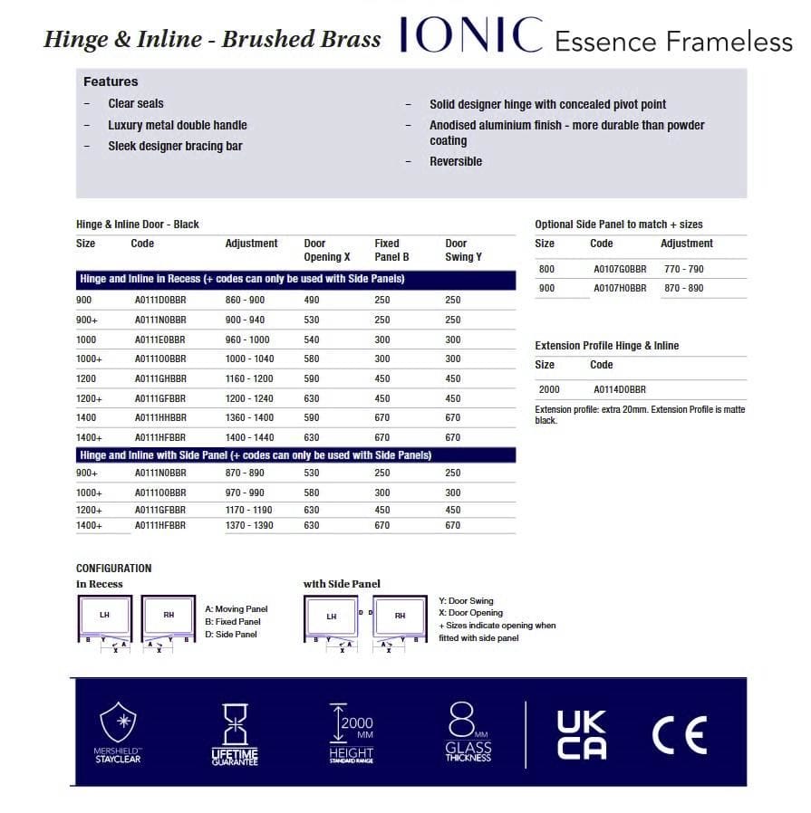 Merlyn Hinged Shower Door Merlyn Ionic Essence Frameless Hinged Shower Door and Inline Panel