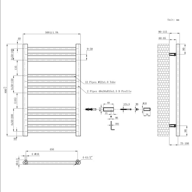 Eastbrook Ladder Rail Eastbrook Wendover Straight Vertical Heated Towel Rail in Polished Stainless Steel