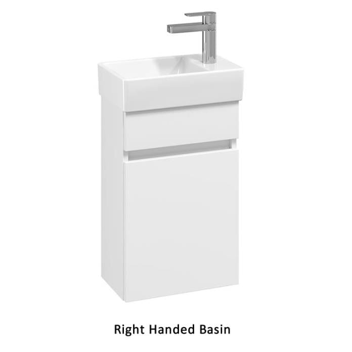 Villeroy & Boch Cloakroom Vanity Unit Satin White / Right Hand Basin Villeroy & Boch Arto Wall Mounted 360mm One Door Cloackroom Vanity Unit with Basin