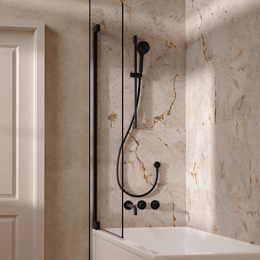 UK Bathroom Store Concealed Shower Set Matt Black Crosswater Module Shower Set 4 with Riser Rail Kit and Bath Spout