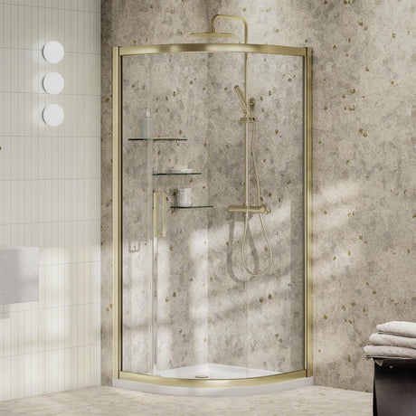 Aquarius Quadrant Shower Enclosure Brushed Brass / 900mm Aquarius Pluvia 8mm Quadrant Single Sliding Shower Door