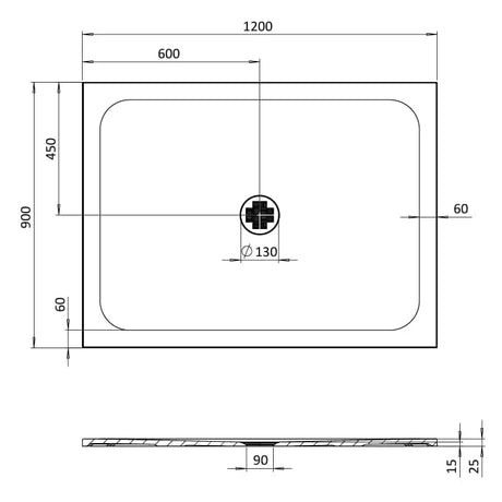 Crosswater Rectangle Shower Tray 900 x 1200mm Crosswater Creo Rectangle 25mm Stone Resin Shower Tray with Waste