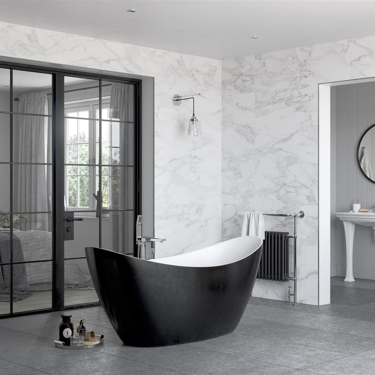 Heritage Modern Freestanding Bath Heritage Osterley Freestanding Acrylic Double Ended Bath -1735 x 730mm - in Matt Black Effect