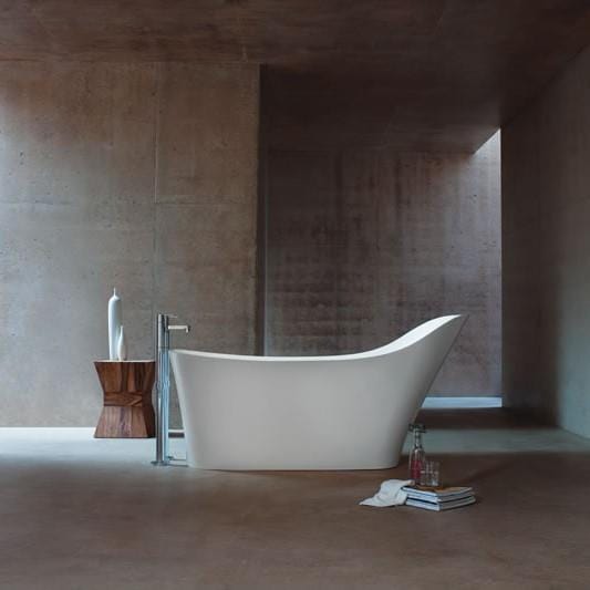 Britton Modern Freestanding Bath Britton Nebbia Natural Stone Freestanding Slipper Bath - 1600 x 800mm - in White