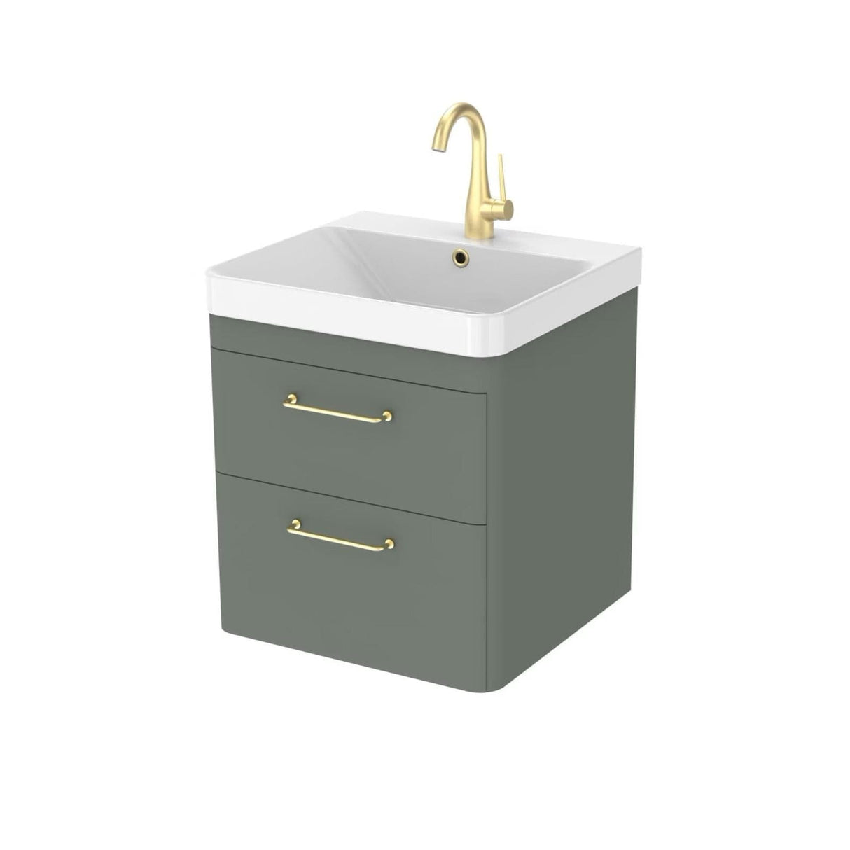 Saneux Wall Mounted Unit Matte Sage / 0 Hole Saneux Hyde Vanity Unit With Basin - 500 x 460mm - Two Drawer - Wall Mounted