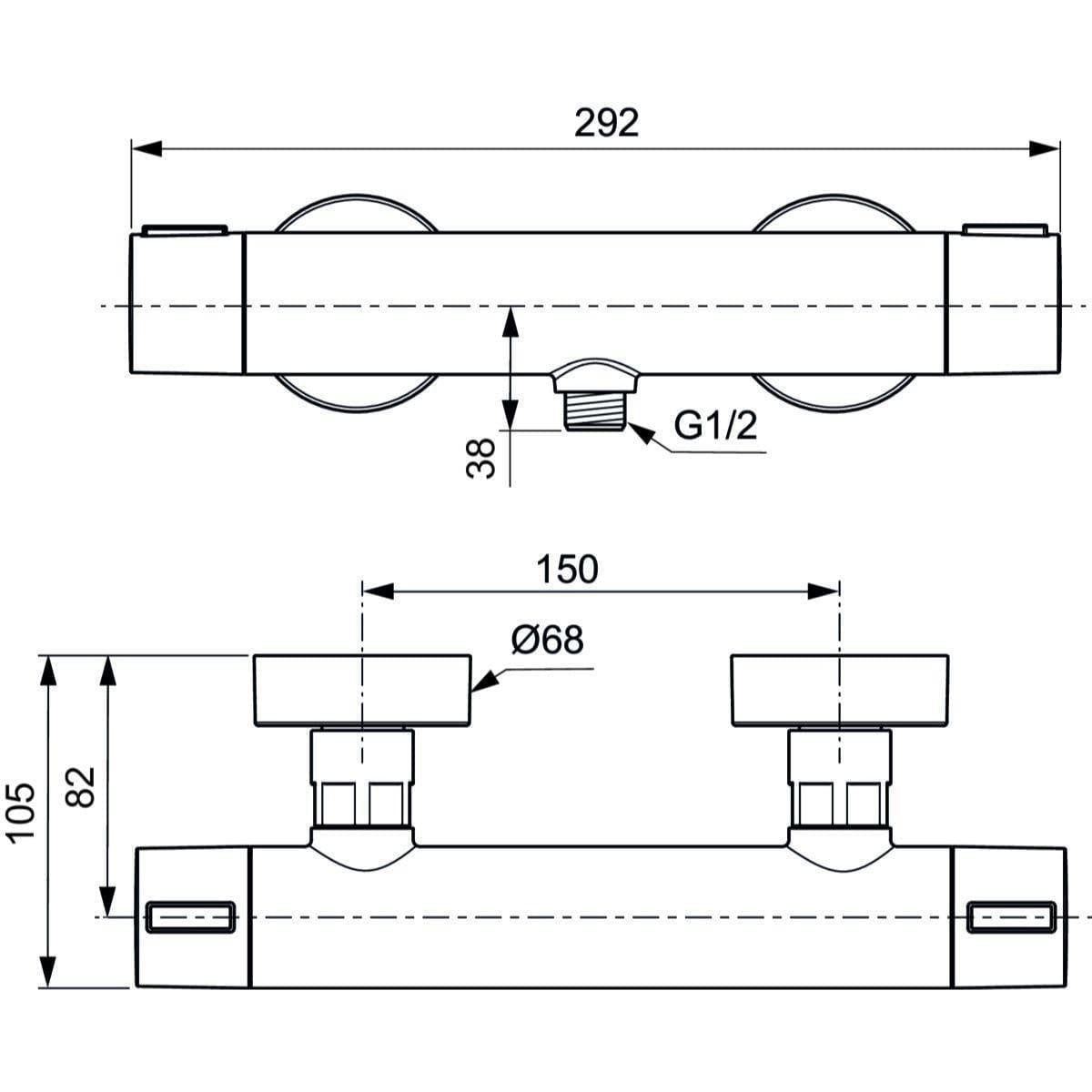 Ideal Standard Exposed Shower Valve Ideal Standard Ceratherm ALU+ 1 Outlet Exposed Shower Bar Valve
