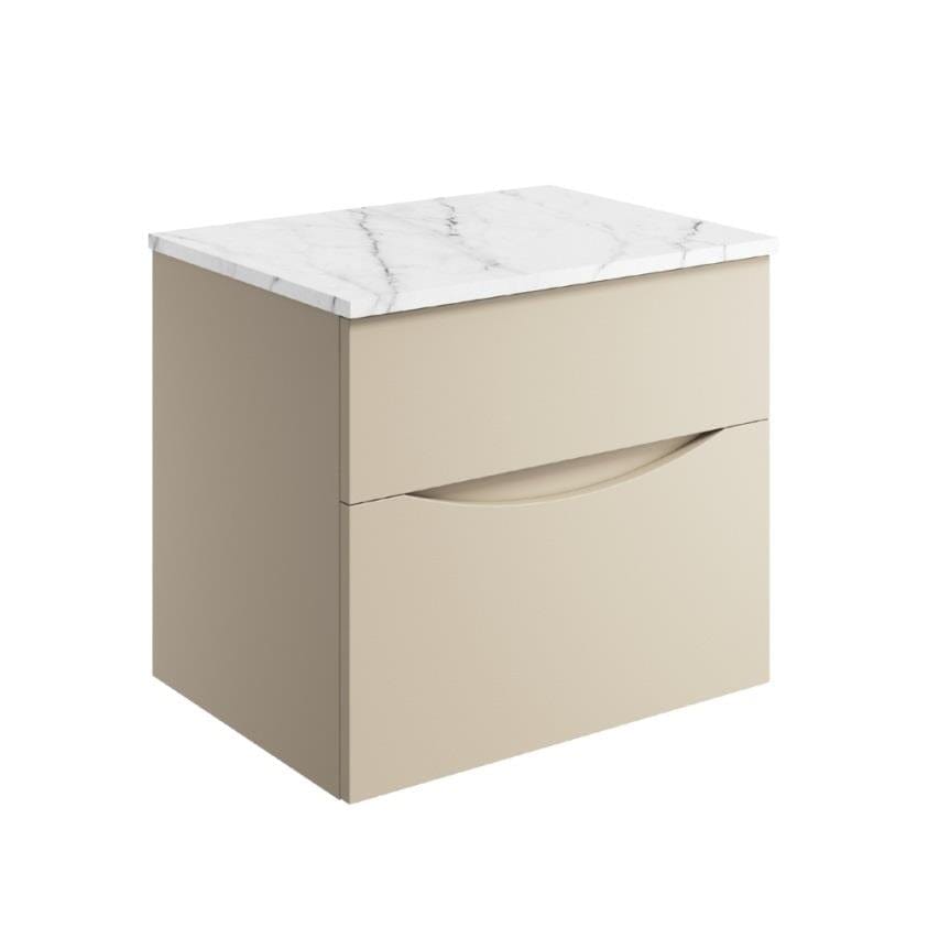 Crosswater Wall Mounted Vanity Unit Warm Stone / Carrara Marble Effect / 600mm Crosswater Glide II 2 Drawer Vanity Unit with Worktop