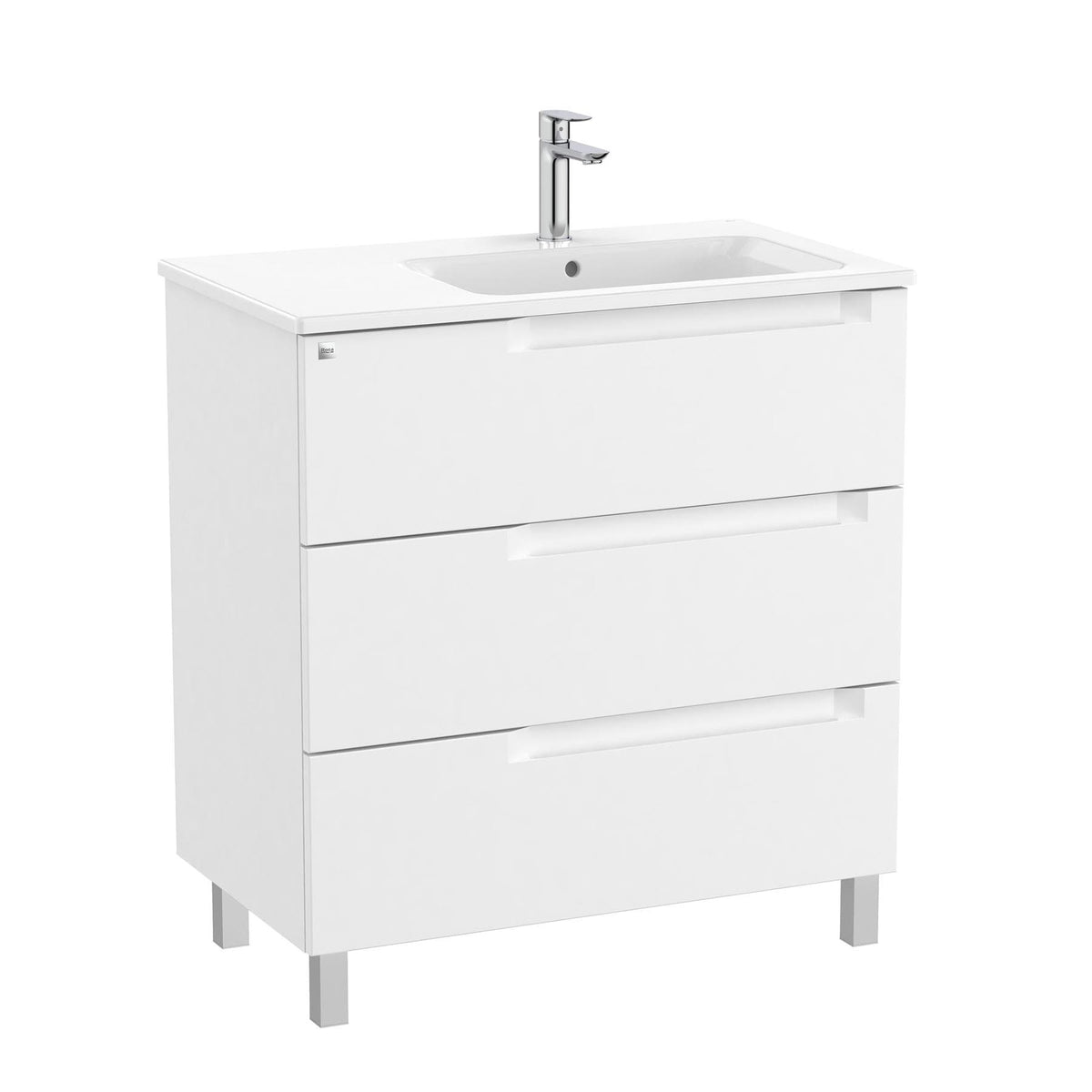 Roca Floor Standing Vanity Unit Matt White / Right Hand Roca Aleyda 800mm Floor Standing Three Drawer Vanity Unit with Basin
