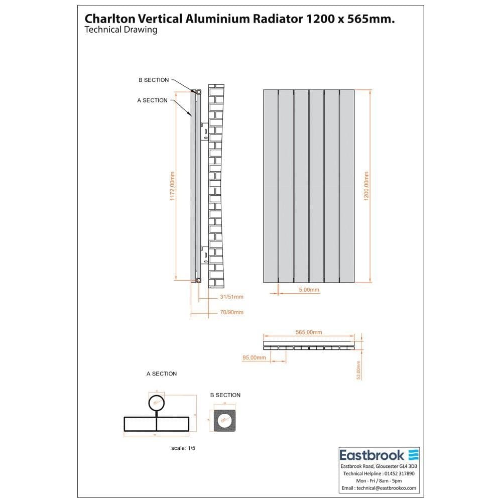 Eastbrook Panel Radiator Eastbrook Charlton Vertical Aluminium Designer Radiator in Matt Anthracite