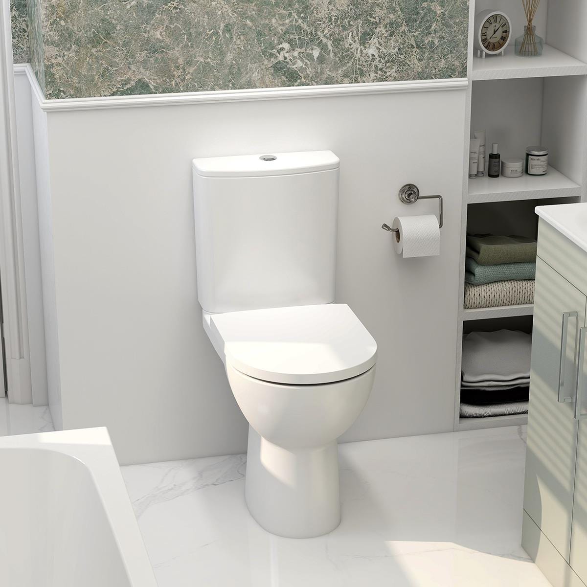 Imex Comfort Height Toilet IMEX Ivan Rimless Open Back Comfort Height Close Coupled Toilet with Soft Close Seat