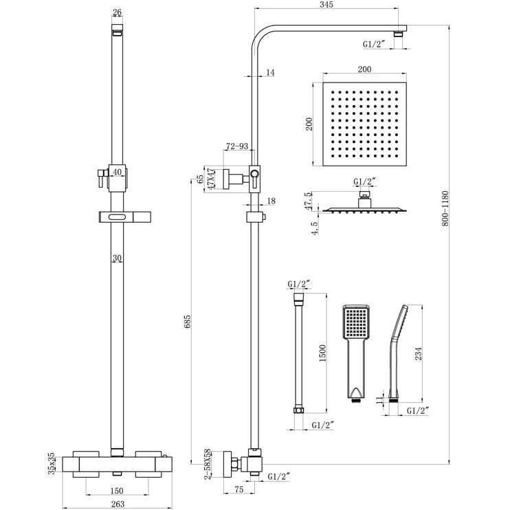 Aquarius Bathrooms Exposed Shower Set Aquarius Zacha Square Exposed Shower Valve Set with Shower Head and Handset