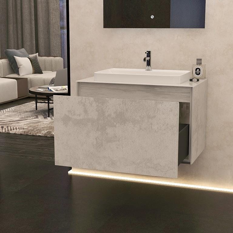 Imex Wall Mounted Vanity Unit Natural Stone / Solid White / White Imex Arco Wall Hung 800mm Single Drawer Vanity Unit with Worktop and Inset Basin