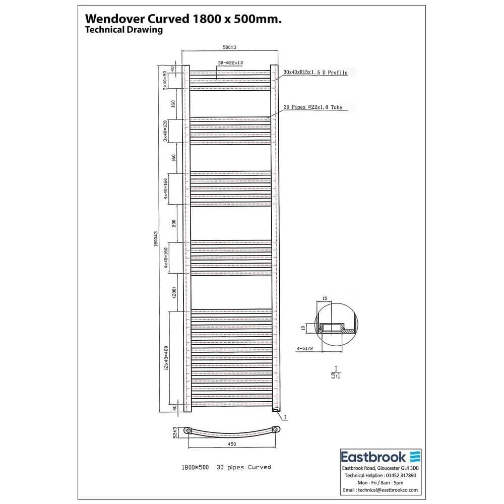 Eastbrook Wendover Curved Vertical Heated Towel Rail in Chrome